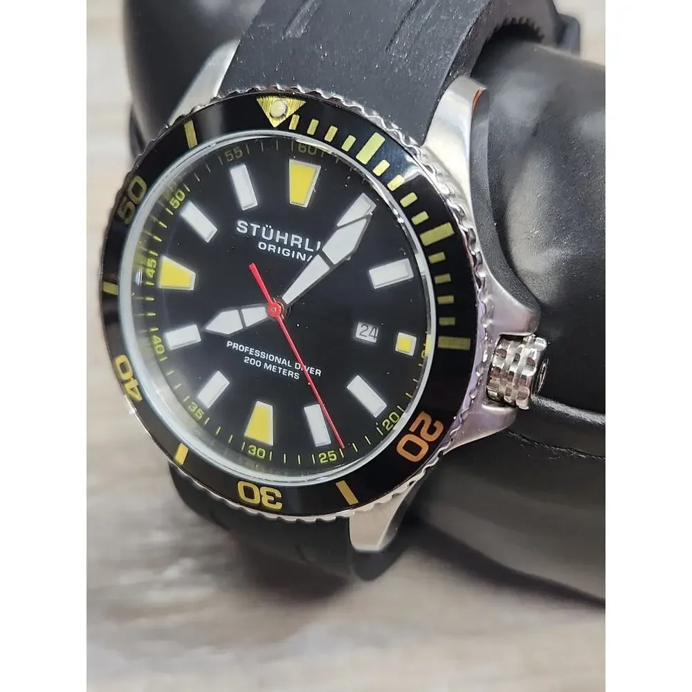 Stührling Original Diver Watch 100 Meter Rubber Strap. Quartz Movement.